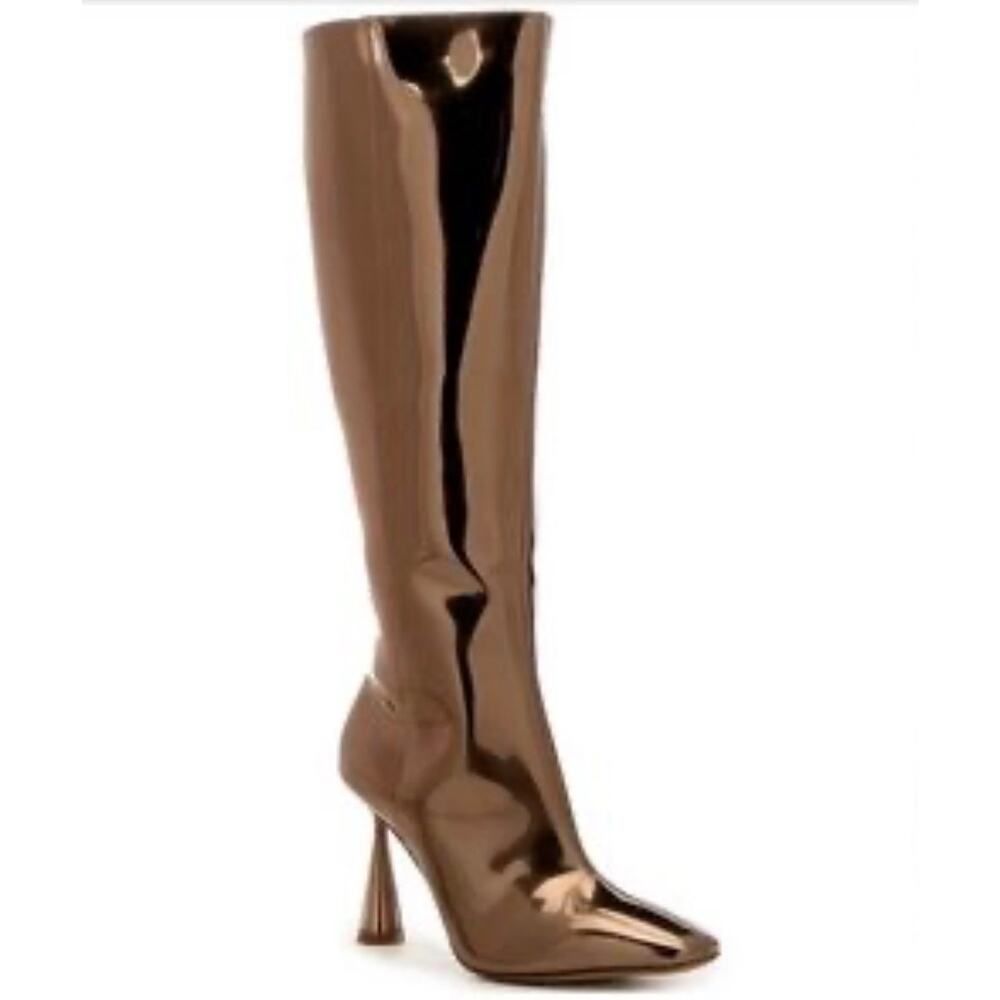Gianni Bini Metallic Bronze Mirror Knee-High Cone Heel Boots 8.5M runway NEW
